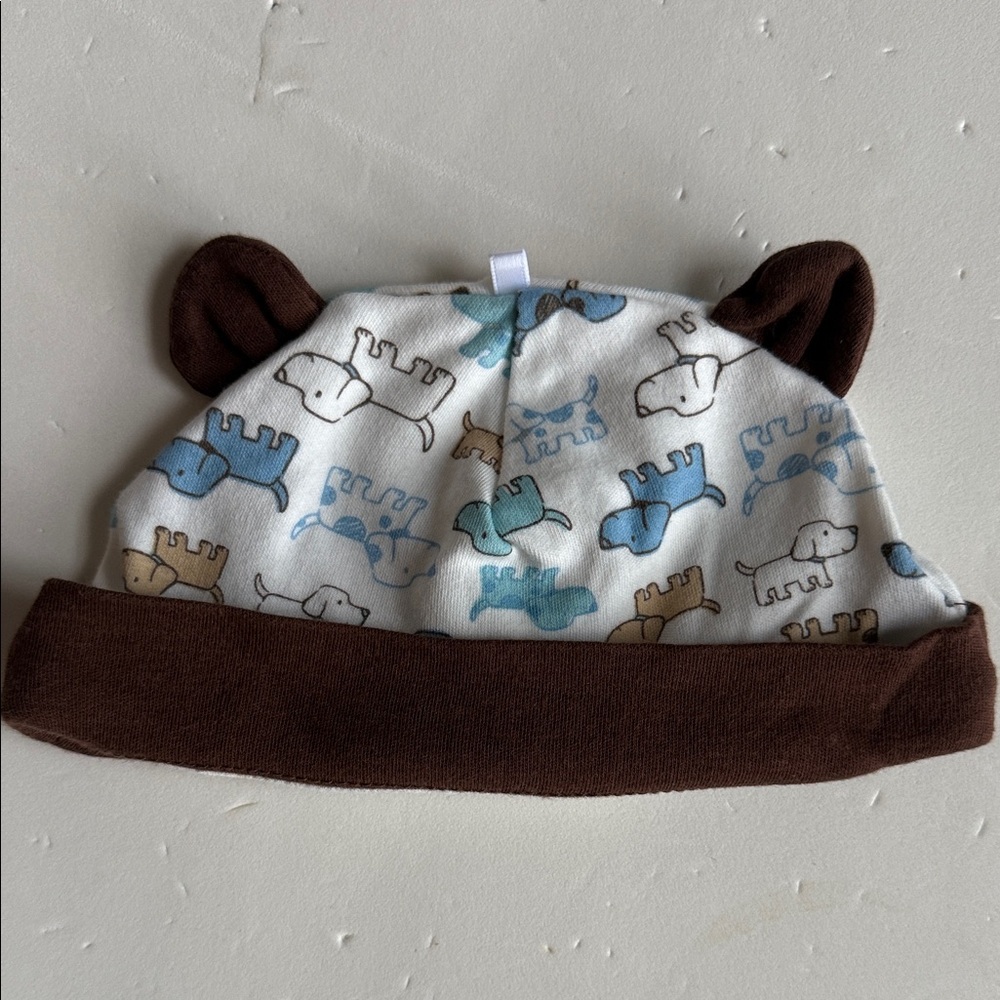 Dog Print Baby Hat with Brown Accents